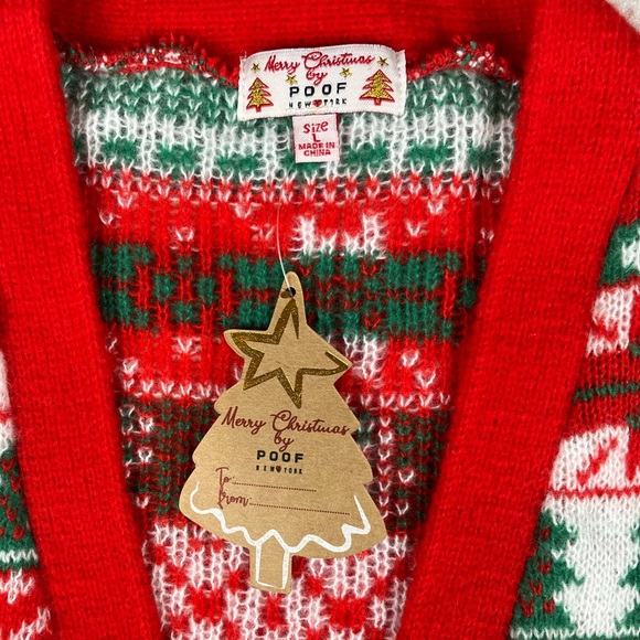 Merry Christmas by Poof Size:L Women Open Front  Holiday Cardigan  Multi Color - Picture 9 of 11